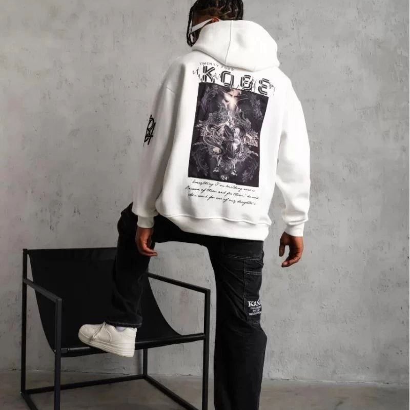BErkek 3 İplik Pamuklu Kapüşonlu Baskılı Cepli Oversize Sweatshirt Hoodie - eyaz BErkek 3 İplik Pamuklu Kapüşonlu Baskılı Cepli Oversize Sweatshirt Hoodie - eyaz