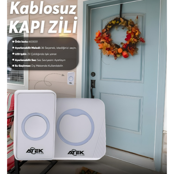 Beyaz Kablosuz Su Geçirmez Kapı Zili Beyaz Kablosuz Su Geçirmez Kapı Zili
