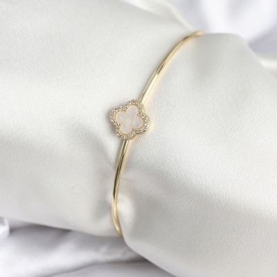 Beyaz Sedefli Yonca Model Gold Renk Kadın Bileklik Beyaz Sedefli Yonca Model Gold Renk Kadın Bileklik