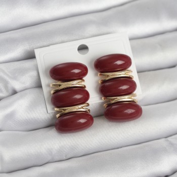 Bordo Vintage Model Gold Renk Kadın Küpe Bordo Vintage Model Gold Renk Kadın Küpe