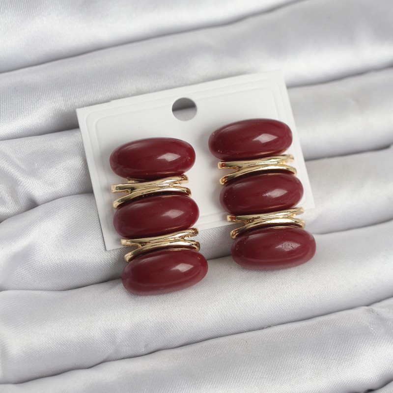 Bordo Vintage Model Gold Renk Kadın Küpe Bordo Vintage Model Gold Renk Kadın Küpe