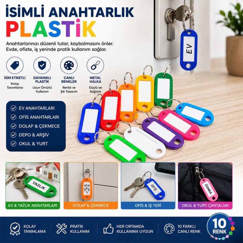 Boş İsimli Anahtarlık - Plastik - Karışık Renk - Kişiselleştirilebilir Boş İsimli Anahtarlık - Plastik - Karışık Renk - Kişiselleştirilebilir