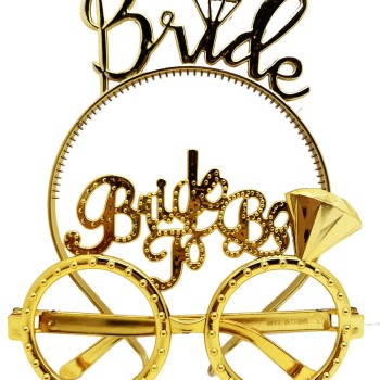 Bride Yazılı Taç ve Bride To Be Yazılı Gözlük Seti Altın Renk Bride Yazılı Taç ve Bride To Be Yazılı Gözlük Seti Altın Renk
