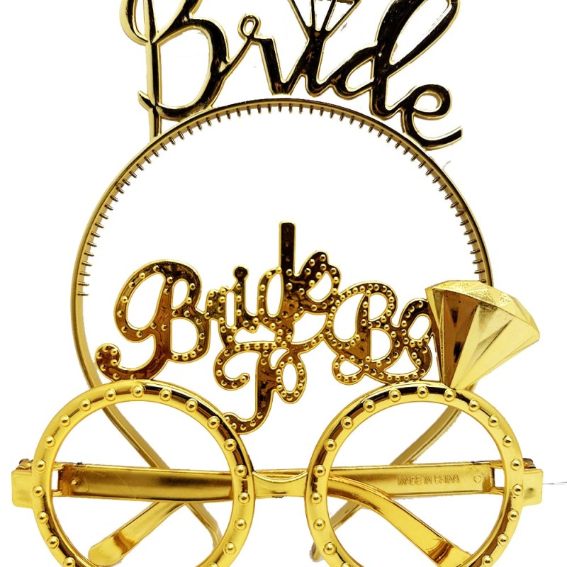 Bride Yazılı Taç ve Bride To Be Yazılı Gözlük Seti Altın Renk Bride Yazılı Taç ve Bride To Be Yazılı Gözlük Seti Altın Renk