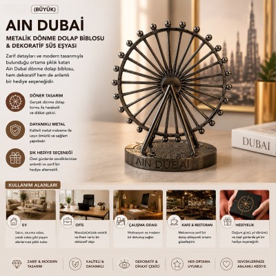 Büyük Boy Metalik Dönme Dolap Biblosu - Ain Dubai Figürü - Krom ve Bakır - Dekoratif Tasarım Büyük Boy Metalik Dönme Dolap Biblosu - Ain Dubai Figürü - Krom ve Bakır - Dekoratif Tasarım