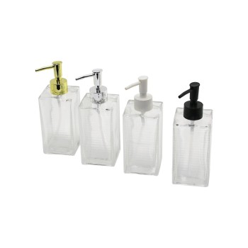 Cam Sıvı Sabunluk - Buzlu Çizgili Desenli Şişe - Renkli Plastik Pompa 