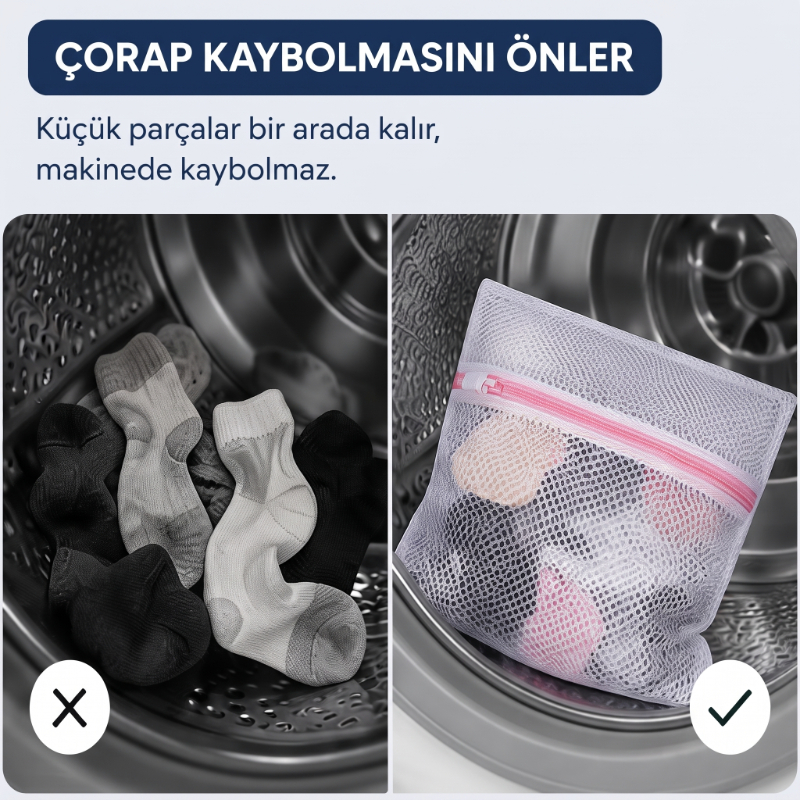 Çamaşır Yıkama Filesi - 40x50 cm - Fermuarlı - Tekrar Kullanılabilir 