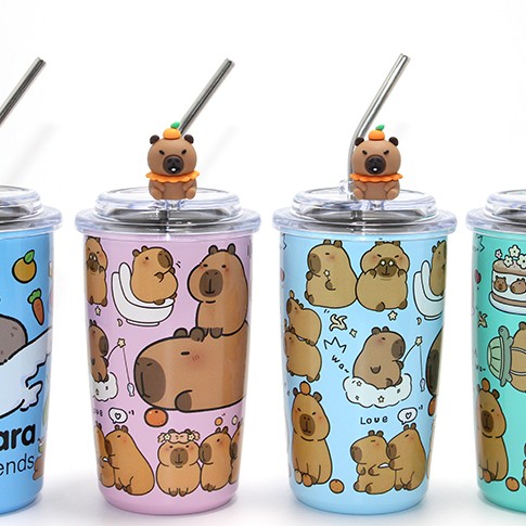 Capybara Figürlü Isı Muhafazalı Metal Pipetli Paslanmaz Çelik Kupa Capybara Figürlü Isı Muhafazalı Metal Pipetli Paslanmaz Çelik Kupa