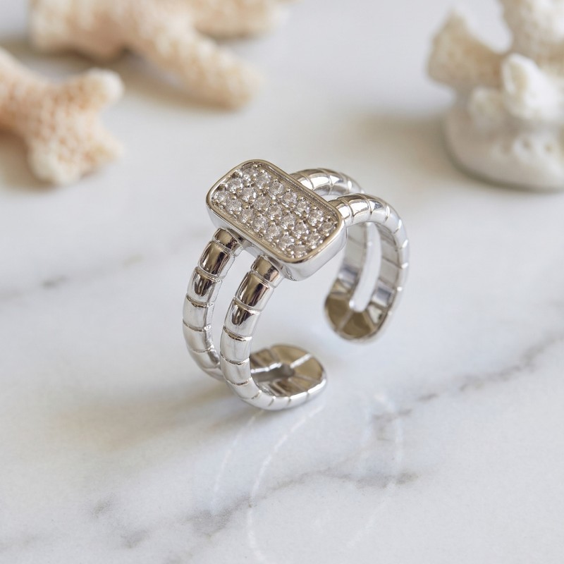 Clariss Parallel Luxury Zirkon Taşlı Gümüş Renk Yüzük