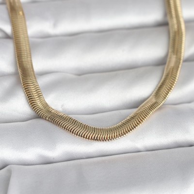 CM 14K Gold Renk Kalın Yassı Yılan Zincir Model 45 cm Kadın Kolye CM 14K Gold Renk Kalın Yassı Yılan Zincir Model 45 cm Kadın Kolye