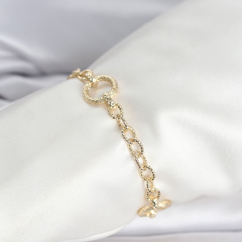 CM 14K Gold Renk Lazerli Halka Model Kadın Bileklik CM 14K Gold Renk Lazerli Halka Model Kadın Bileklik
