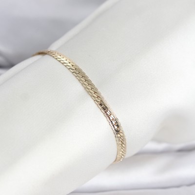 CM 14K Gold Renk Lazerli Yassı Zincir Model Kadın Bileklik CM 14K Gold Renk Lazerli Yassı Zincir Model Kadın Bileklik