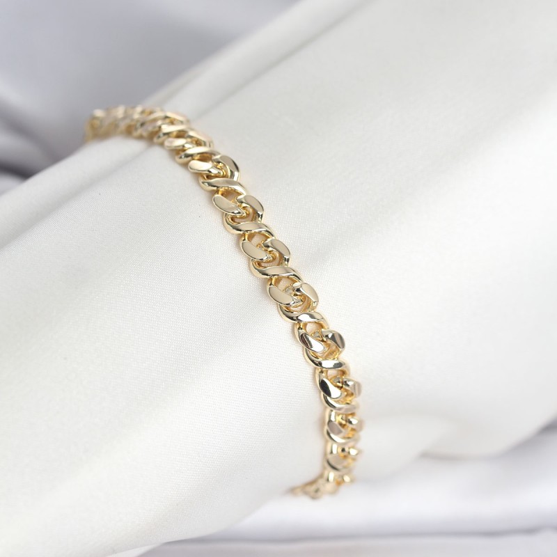CM 14K Gold Renk Yassı Zincir Model Kadın Bileklik CM 14K Gold Renk Yassı Zincir Model Kadın Bileklik