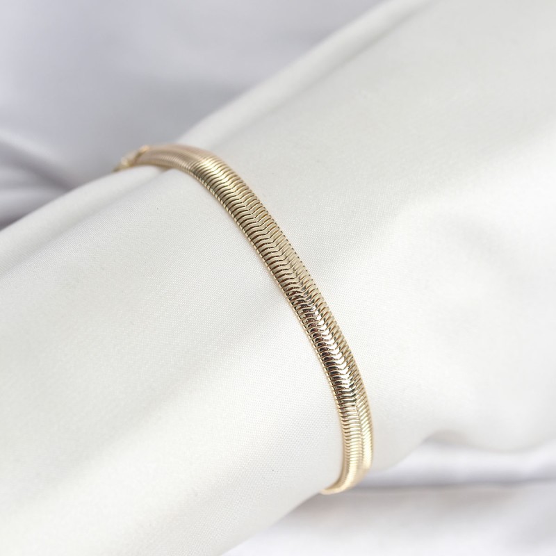 CM 14K Gold Renk Yassı Zincir Yılan Model Kadın Bileklik