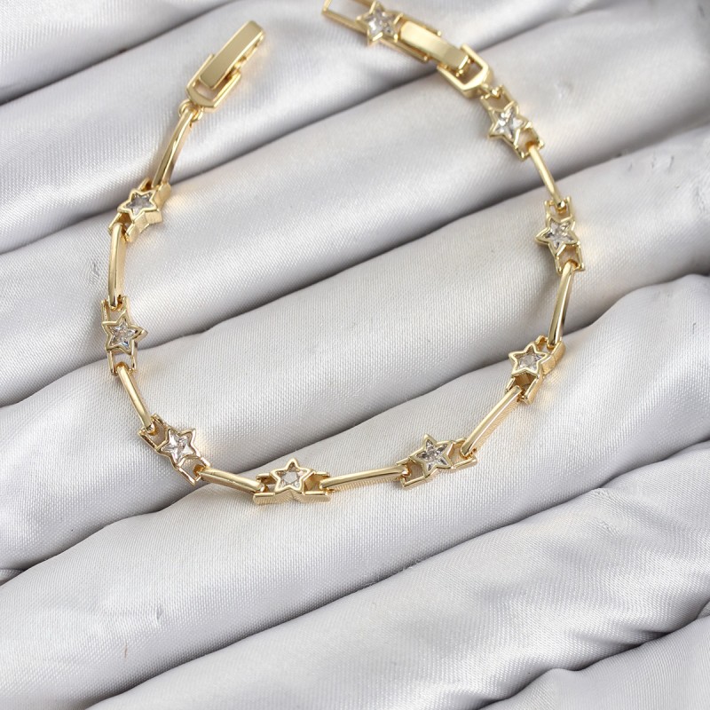 CM Gold Renk Yıldız Model Zirkon Taşlı Pirinç Kadın Bileklik CM Gold Renk Yıldız Model Zirkon Taşlı Pirinç Kadın Bileklik