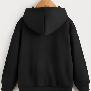 Çocuk Unisex Kapüşonlu Çizgi Kalp Baskılı Sweatshirt - Siyah