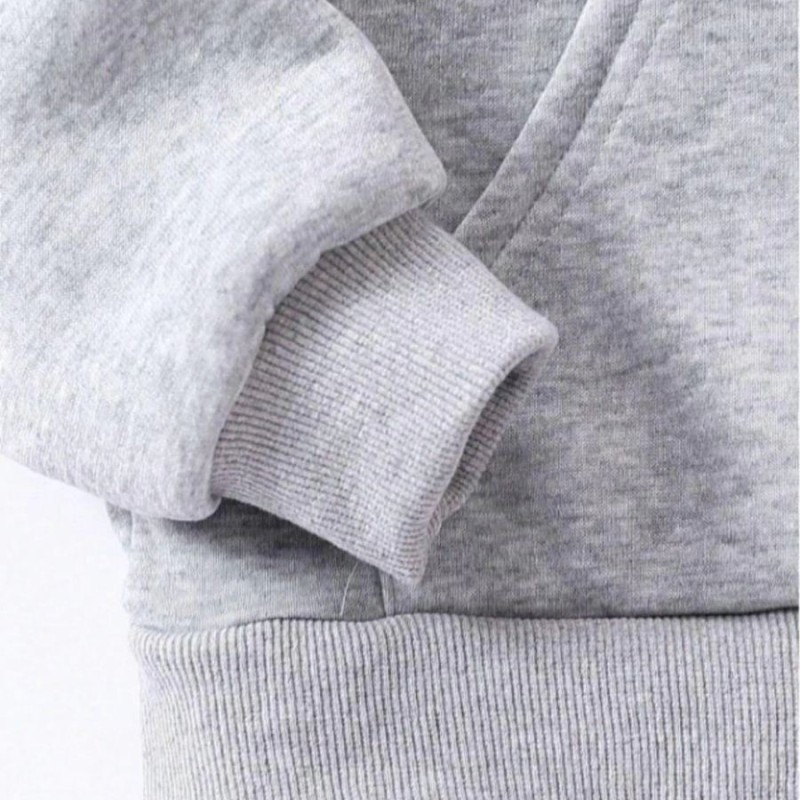 Çocuk Unisex Kapüşonlu Kedicik Baskılı Pamuklu Sweatshirt - Gri