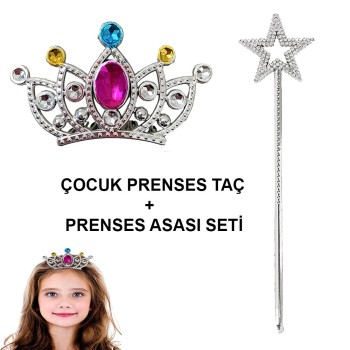 Çocuklar İçin Taraklı Prenses Tacı ve Prenses Yıldız Asa Seti Gümüş Çocuklar İçin Taraklı Prenses Tacı ve Prenses Yıldız Asa Seti Gümüş