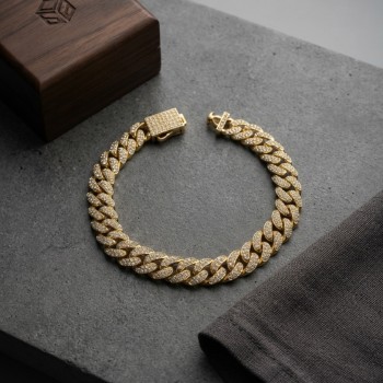 Cuban Zincir Model Zirkon Taşlı Gold Renk Erkek Bileklik Cuban Zincir Model Zirkon Taşlı Gold Renk Erkek Bileklik