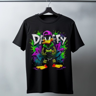 Daffy Duck Graffiti Baskılı Unisex Siyah Tişört - 24/1 Penye Pamuklu Daffy Duck Graffiti Baskılı Unisex Siyah Tişört - 24/1 Penye Pamuklu