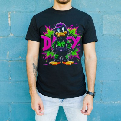 Daffy Duck Graffiti Baskılı Unisex Siyah Tişört - 24/1 Penye Pamuklu Daffy Duck Graffiti Baskılı Unisex Siyah Tişört - 24/1 Penye Pamuklu