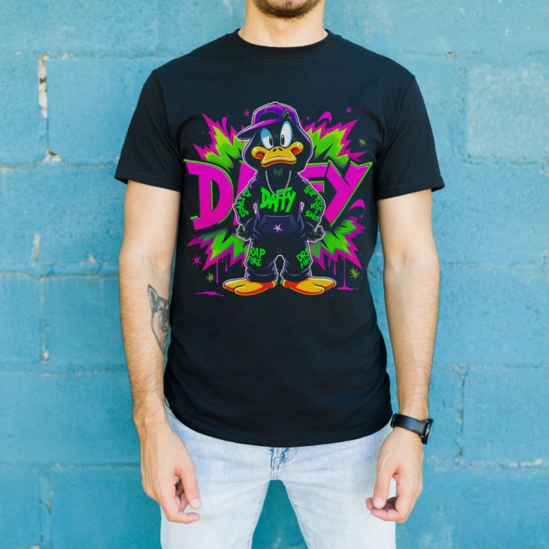 Daffy Duck Graffiti Baskılı Unisex Siyah Tişört - 24/1 Penye Pamuklu Daffy Duck Graffiti Baskılı Unisex Siyah Tişört - 24/1 Penye Pamuklu
