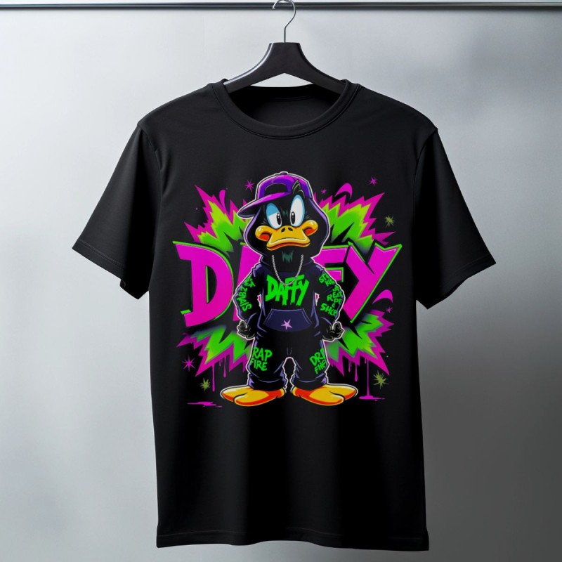 Daffy Duck Graffiti Baskılı Unisex Siyah Tişört - 24/1 Penye Pamuklu Daffy Duck Graffiti Baskılı Unisex Siyah Tişört - 24/1 Penye Pamuklu