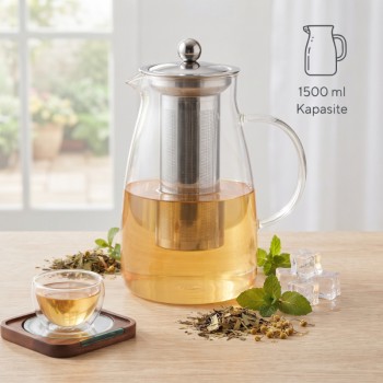Detoks Sürahisi - 1500 ml - Paslanmaz Çelik Filtre - Cam Detoks Sürahisi - 1500 ml - Paslanmaz Çelik Filtre - Cam