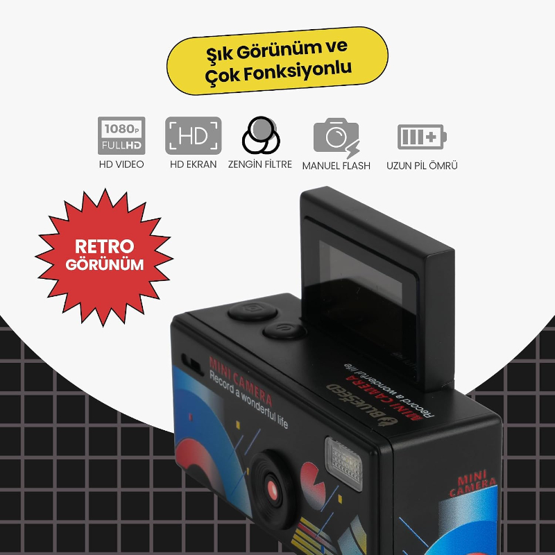 Dijital Mini Anahtarlık Kamerası - Katlanır Ekran - 1080p Çözünürlük 