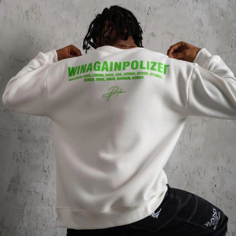 Erkek 3 iplik Bisiklet yaka Baskılı Sweatshirt - Beyaz