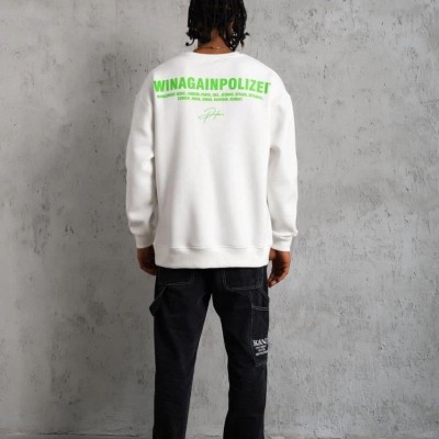 Erkek 3 iplik Bisiklet yaka Baskılı Sweatshirt - Beyaz
