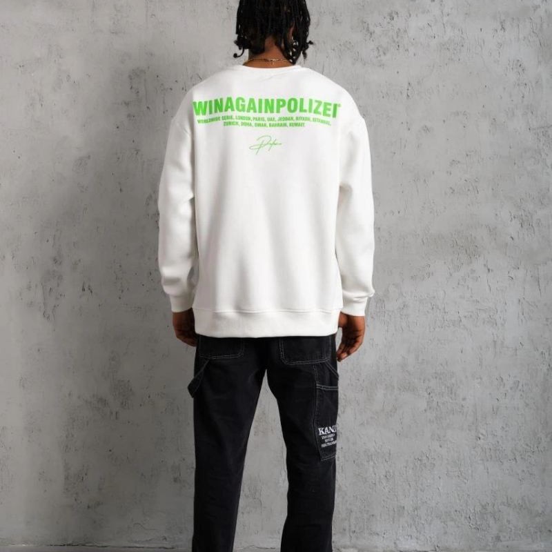 Erkek 3 iplik Bisiklet yaka Baskılı Sweatshirt - Beyaz