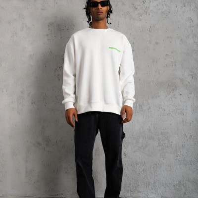 Erkek 3 iplik Bisiklet yaka Baskılı Sweatshirt - Beyaz