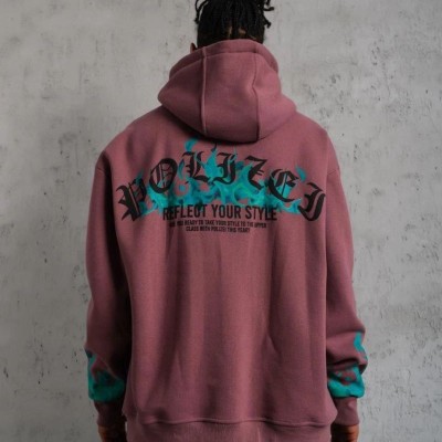 Erkek 3 İplik içi Pamuklu Alev Baskılı Kapüşonlu hoodie Sweatshirt - Gül Kurusu Erkek 3 İplik içi Pamuklu Alev Baskılı Kapüşonlu hoodie Sweatshirt - Gül Kurusu