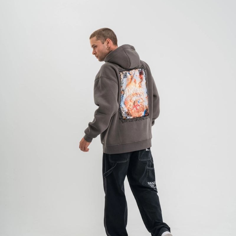 Erkek 3 İplik Kapüşonlu Hoodie Dijital Patchli SweatShirt - Füme Erkek 3 İplik Kapüşonlu Hoodie Dijital Patchli SweatShirt - Füme