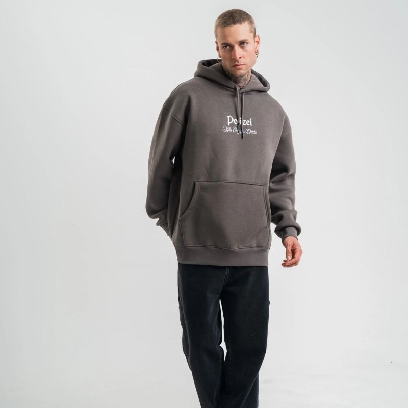 Erkek 3 İplik Kapüşonlu Hoodie Dijital Patchli SweatShirt - Füme Erkek 3 İplik Kapüşonlu Hoodie Dijital Patchli SweatShirt - Füme