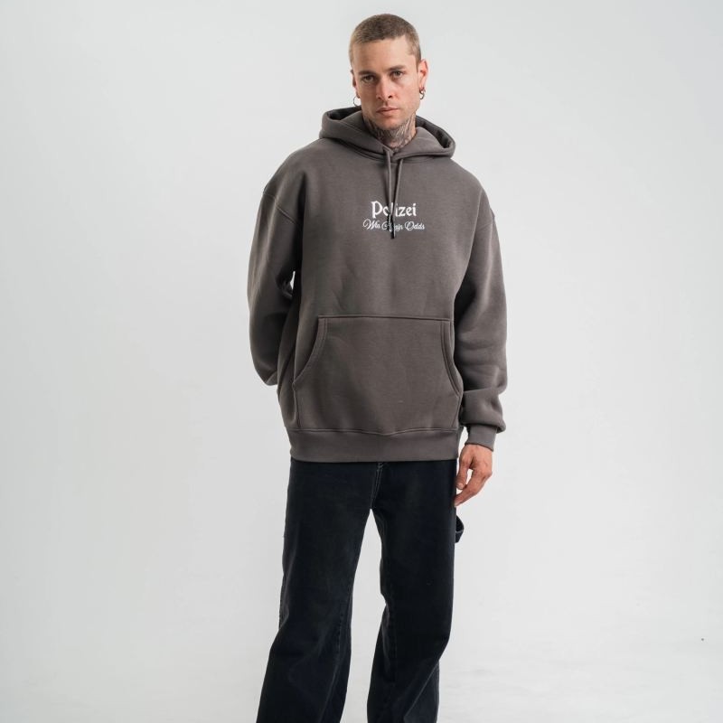Erkek 3 İplik Kapüşonlu Hoodie Dijital Patchli SweatShirt - Füme Erkek 3 İplik Kapüşonlu Hoodie Dijital Patchli SweatShirt - Füme