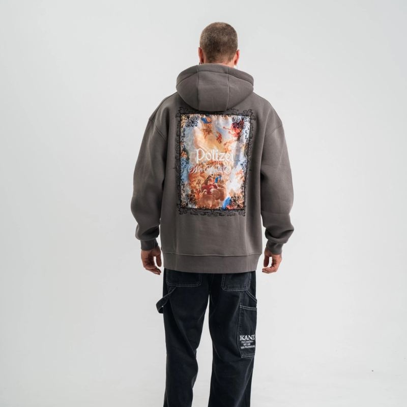 Erkek 3 İplik Kapüşonlu Hoodie Dijital Patchli SweatShirt - Füme Erkek 3 İplik Kapüşonlu Hoodie Dijital Patchli SweatShirt - Füme