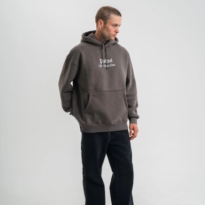 Erkek 3 İplik Kapüşonlu Hoodie Dijital Patchli SweatShirt - Füme Erkek 3 İplik Kapüşonlu Hoodie Dijital Patchli SweatShirt - Füme