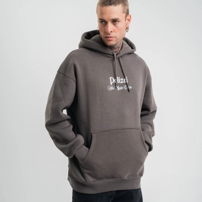 Erkek 3 İplik Kapüşonlu Hoodie Dijital Patchli SweatShirt - Füme Erkek 3 İplik Kapüşonlu Hoodie Dijital Patchli SweatShirt - Füme