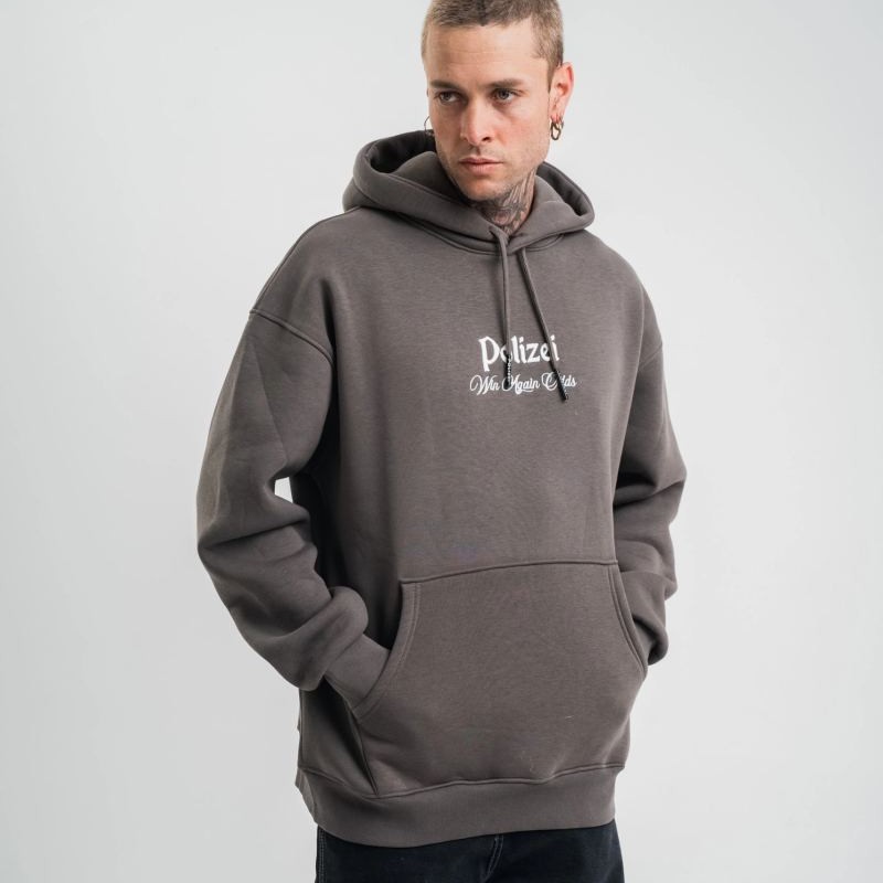Erkek 3 İplik Kapüşonlu Hoodie Dijital Patchli SweatShirt - Füme Erkek 3 İplik Kapüşonlu Hoodie Dijital Patchli SweatShirt - Füme