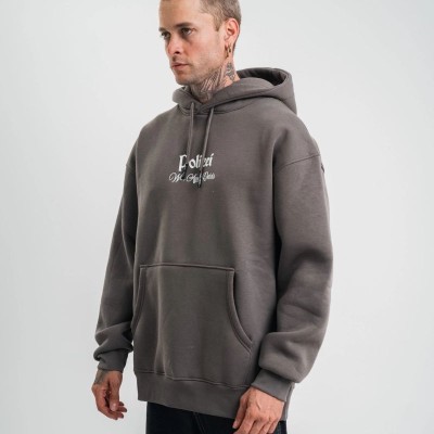 Erkek 3 İplik Kapüşonlu Hoodie Dijital Patchli SweatShirt - Füme Erkek 3 İplik Kapüşonlu Hoodie Dijital Patchli SweatShirt - Füme