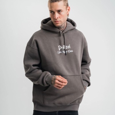 Erkek 3 İplik Kapüşonlu Hoodie Dijital Patchli SweatShirt - Füme Erkek 3 İplik Kapüşonlu Hoodie Dijital Patchli SweatShirt - Füme