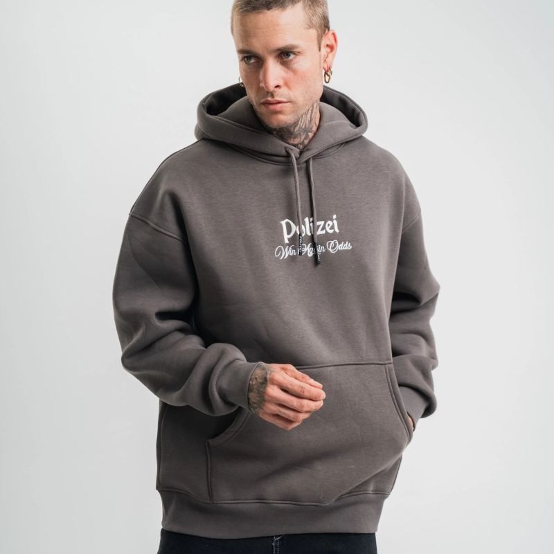 Erkek 3 İplik Kapüşonlu Hoodie Dijital Patchli SweatShirt - Füme Erkek 3 İplik Kapüşonlu Hoodie Dijital Patchli SweatShirt - Füme