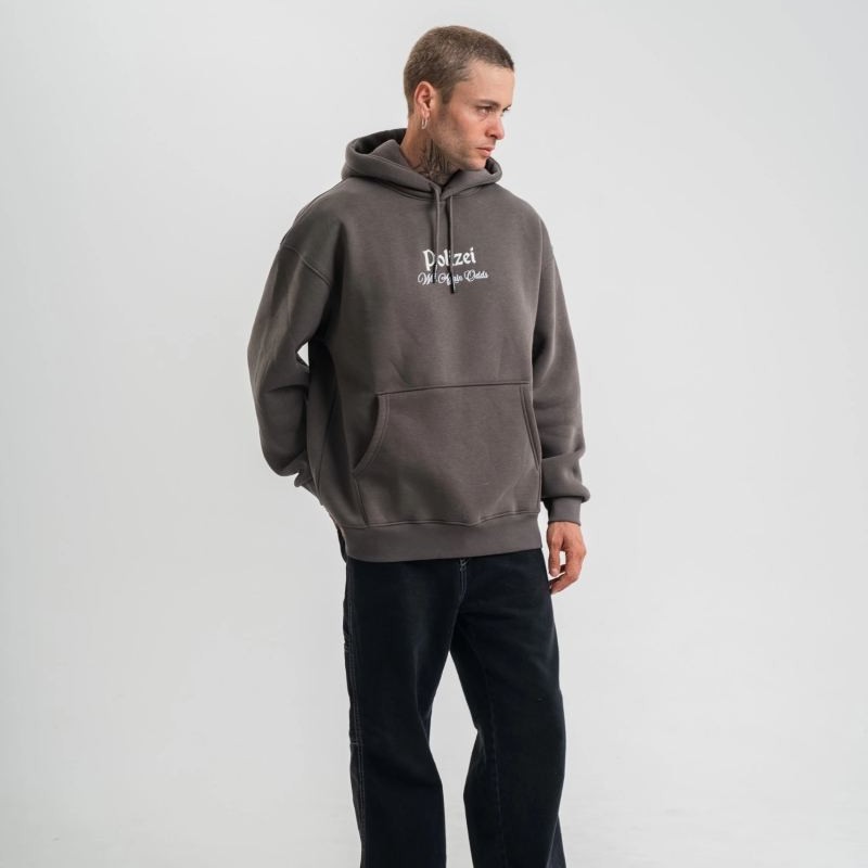 Erkek 3 İplik Kapüşonlu Hoodie Dijital Patchli SweatShirt - Füme Erkek 3 İplik Kapüşonlu Hoodie Dijital Patchli SweatShirt - Füme