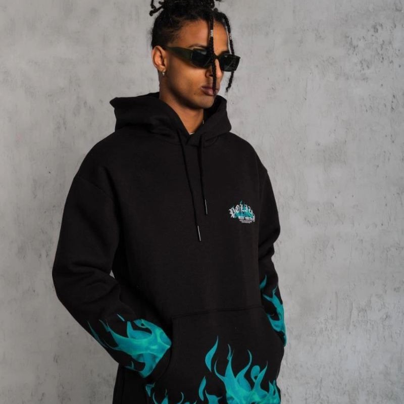 Erkek 3 İplik Pamuklu Alev Baskılı Kapüşonlu hoodie Sweatshirt - Siyah Erkek 3 İplik Pamuklu Alev Baskılı Kapüşonlu hoodie Sweatshirt - Siyah
