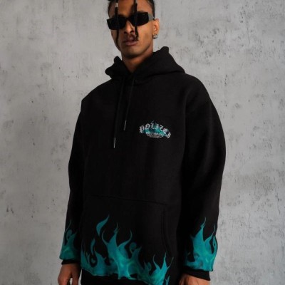 Erkek 3 İplik Pamuklu Alev Baskılı Kapüşonlu hoodie Sweatshirt - Siyah Erkek 3 İplik Pamuklu Alev Baskılı Kapüşonlu hoodie Sweatshirt - Siyah