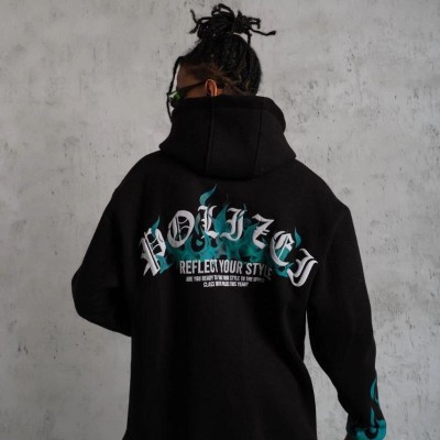 Erkek 3 İplik Pamuklu Alev Baskılı Kapüşonlu hoodie Sweatshirt - Siyah Erkek 3 İplik Pamuklu Alev Baskılı Kapüşonlu hoodie Sweatshirt - Siyah