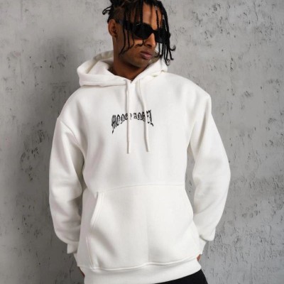 Erkek 3 İplik Pamuklu Baskılı Kapüşonlu Cepli Sweatshirt Hoodie - Beyaz Erkek 3 İplik Pamuklu Baskılı Kapüşonlu Cepli Sweatshirt Hoodie - Beyaz