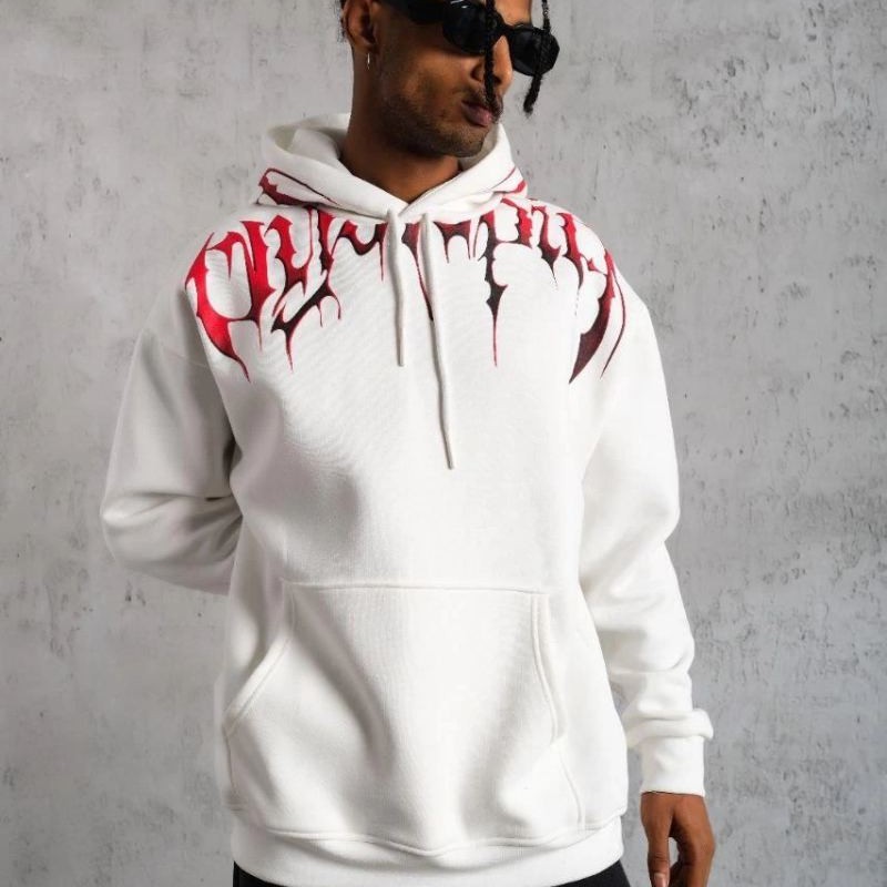 Erkek 3 İplik Pamuklu Baskılı Kapüşonlu Cepli Sweatshirt Hoodie - Beyaz Erkek 3 İplik Pamuklu Baskılı Kapüşonlu Cepli Sweatshirt Hoodie - Beyaz